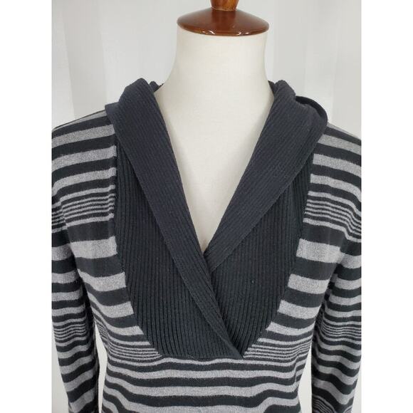 BANANA REPUBLIC Women's Black & Gray Striped Hooded Sweater Sz M - Picture 6 of 11
